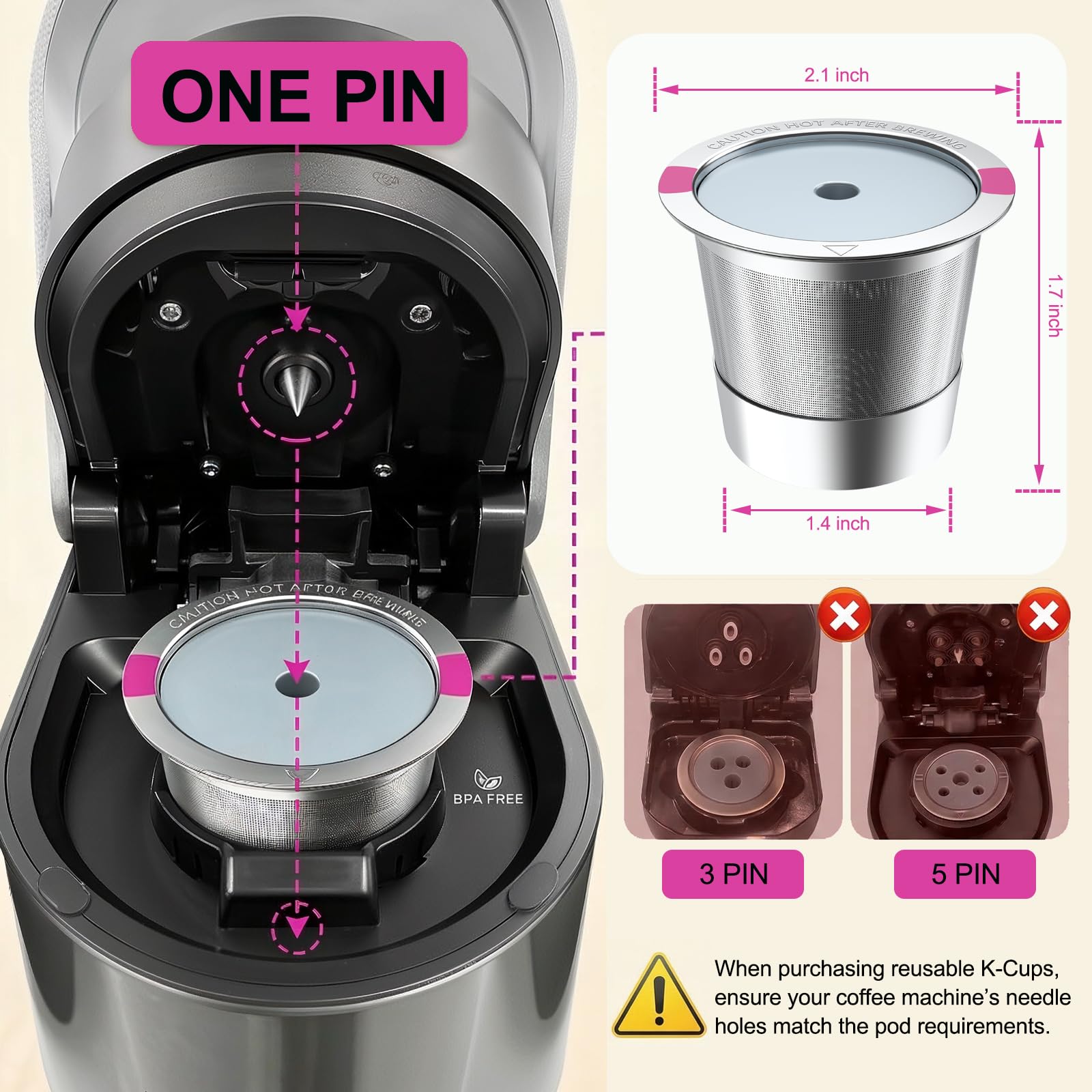 Reusable K Cups Coffee Pods for K eurig, Universal Stainless Steel Reusable K Cup Coffee Filters Compatible with K eurig 1.0 Coffee Machines,Eco-Friendly, BPA-Free (4 Pack)