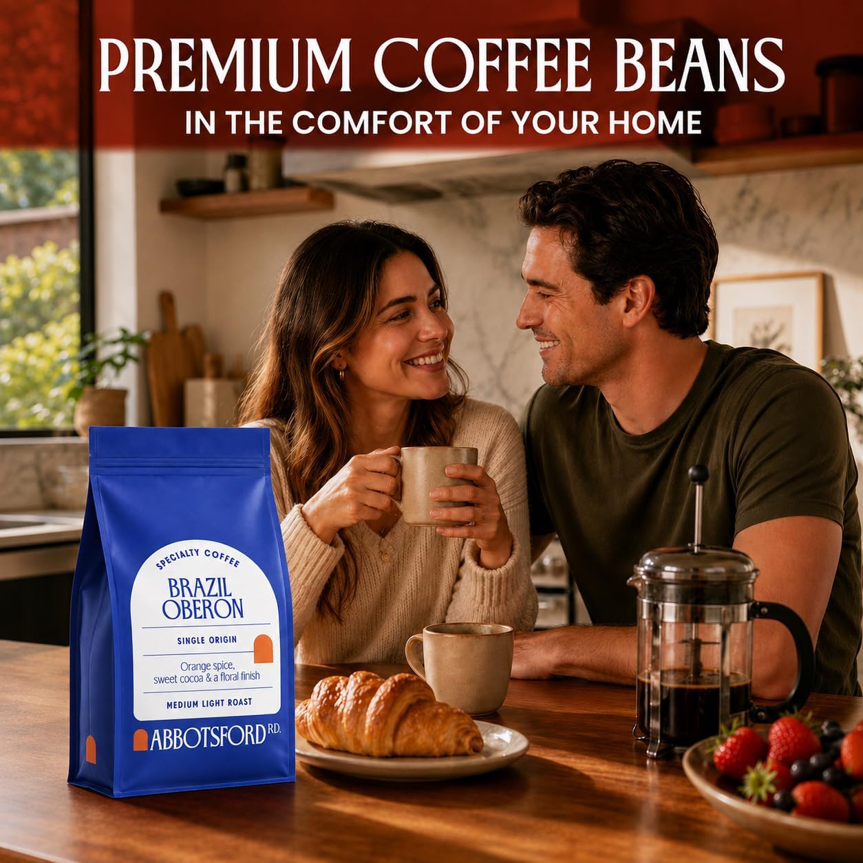 Brazil Oberon Ground Coffee, Medium Light Roast Ground Coffee with Orange Spice & Cocoa, 12 oz Brazilian Coffee Bag, Single Origin from Cerrado, Specialty Coffee for a Bright, Flavorful Brew