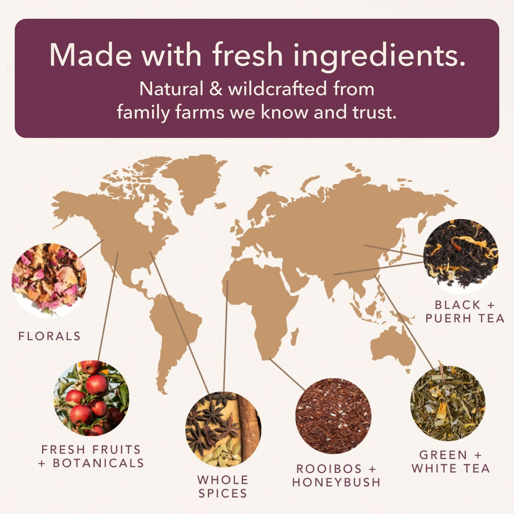 Loose Leaf Tea Sampler – 5 Caffeinated Blends Including Creme Brulee Earl Grey, Peach Oolong, Citrus Mint, Pecan and Floral Black – 75 to 100 Cups – Handcrafted in USA – Plum Deluxe