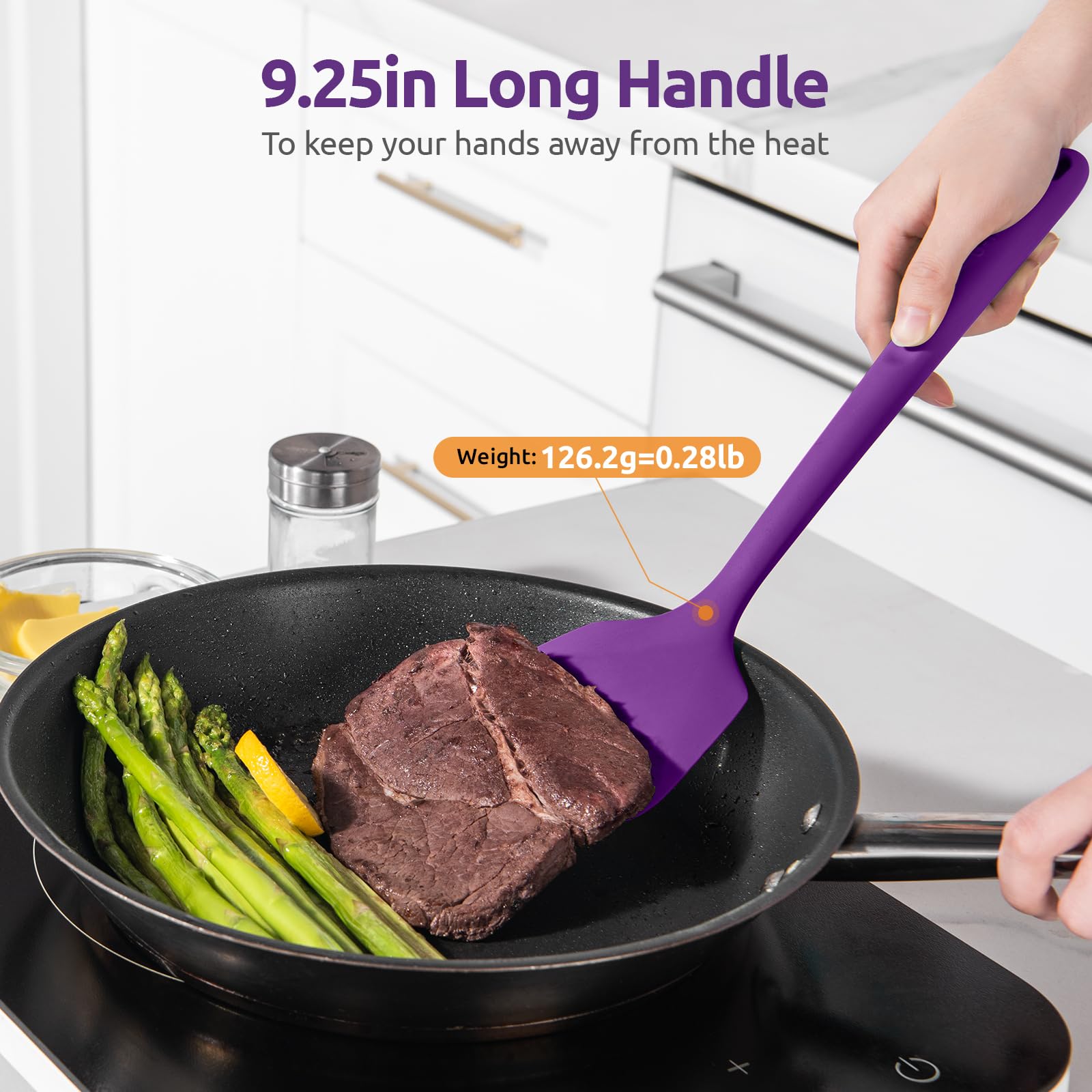 U-Taste Silicone Turner Cooking Spatula, 13.6" Long/3.7" Wide, Purple