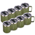 Volhoply 14oz Insulated Stainless Steel Coffee Mug with Lid Bulk 8 Pack,Double Wall Vacuum Travel Coffee Cup with Handle,Reusable Cups Tumbler,Camping Mugs Keep Hot, Ideal Gifts(Army Green,8)