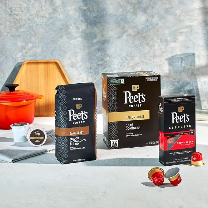 Peet's Coffee, Dark Roast Single Serve Coffee Pods - House Blend 88 Count (4 Boxes of 22 Pods)