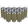 MEWAY 20oz Tumbler 12 Pack Double Wall Vacuum Insulated Travel Mug Bulk, Stainless Steel Tumblers with Lid and Straw, Durable Powder Coated Coffee Cups for Cold & Hot Drinks (Army Green, 12)