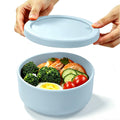 24 fl oz Adult Silicone Reusable Lunch Bento Bowl with Lid, Medium Airtight Food Storage Container for Cereal, Meal Prep & Leftovers, BPA Free, Microwave Fridge Dishwasher Safe ( Light blue 1 Pack)