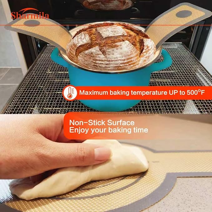 Silicone Bread Sling for Dutch Oven,[Non-Stick & Heat Resistant] Sourdough Silicone Bread Sling,2Pcs Round Reusable Bread Sling with Long Handles for Transfer Sourdough