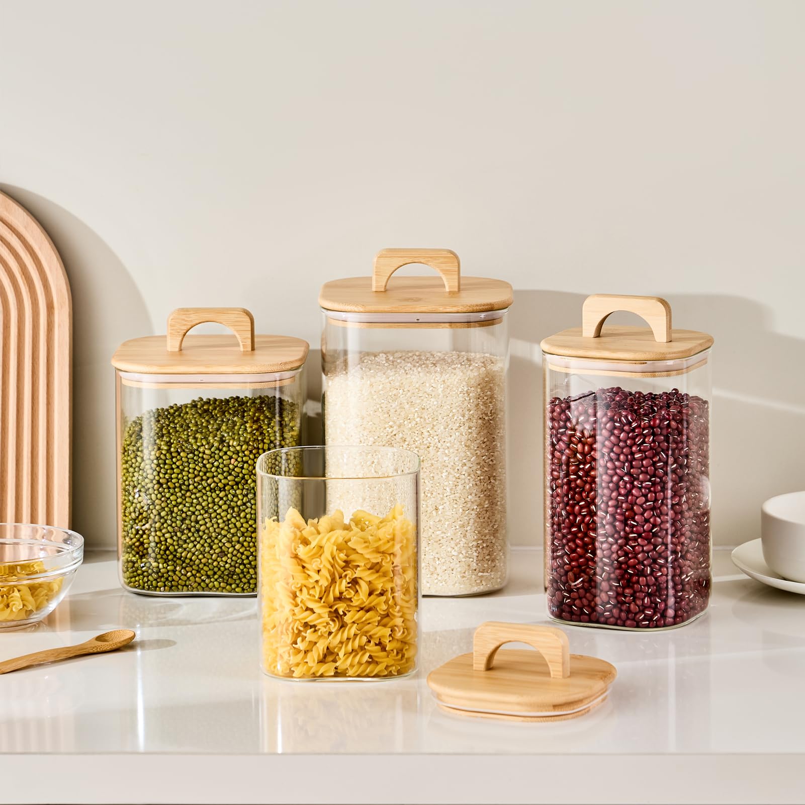 Sweejar 3 qt Glass Jars for Laundry Room Organization, 96 oz Laundry Pods Container, Glass Food Storage Jars with Airtight Lid, 2 Pack, Hand Lid
