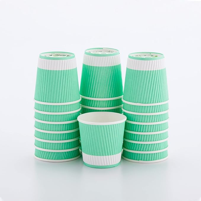4 oz Light Green Paper Coffee Cup - Ripple Wall - 2 1/2" x 2 1/2" x 2 1/4" - 500 count box