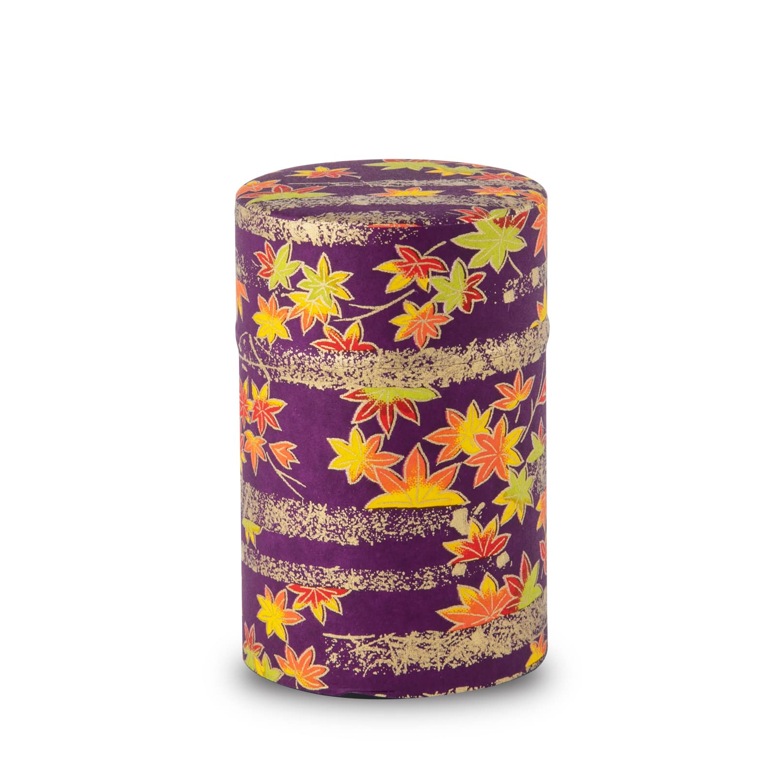 NOREN Japanese Tea Canister Tin (Yuzen Washi Paper), 3.5oz Size Made in JAPAN with Includes Inner Lid of Airtight Damp-Proof/Kitchen Jar for Loose Leaf Coffee Tea (Autumn leaves/Purple)