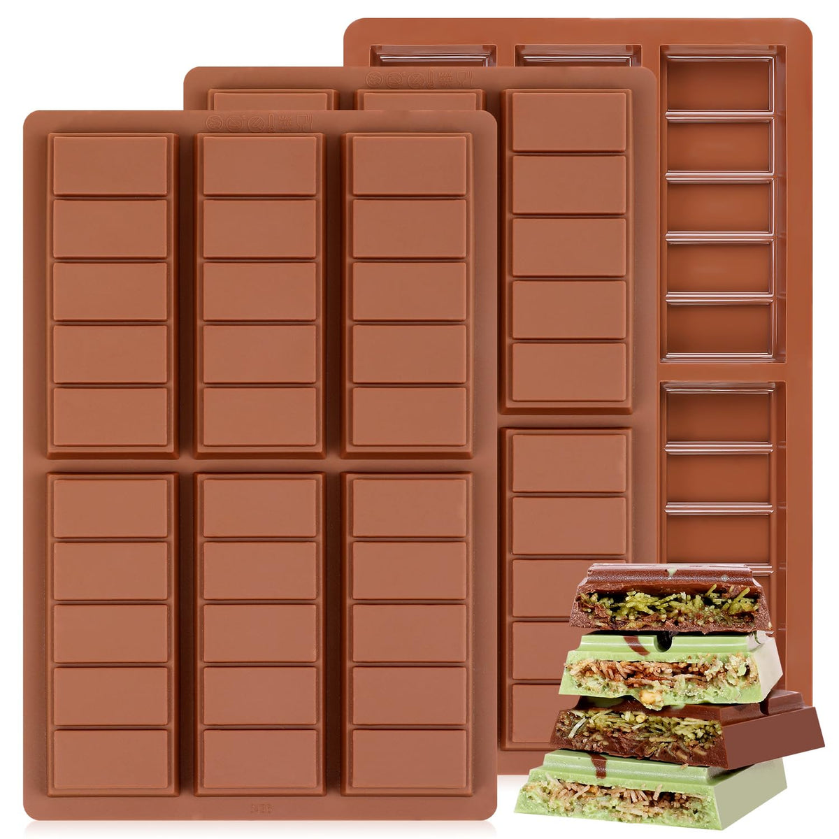 Fimary Chocolate Bar Mold, Non-Stick Dubai Chocolate Molds, Food Grade Silicone Deep Chocolate Bar Mold for Pistachio, Candy- Set of 3