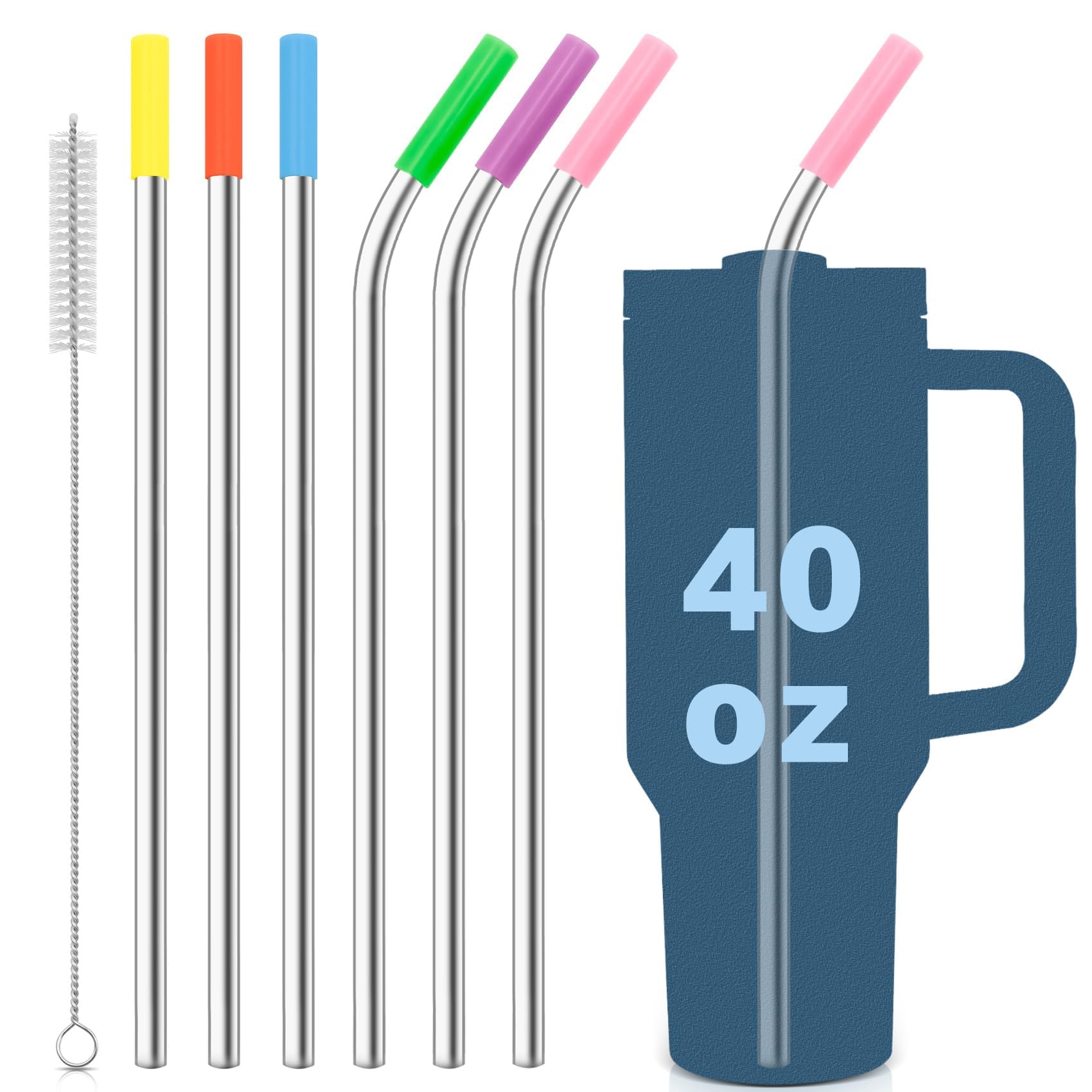 Stainless Steel Replacement Straws for Stanley Adventure Travel Tumbler (6 Straws with Tips for 40oz)