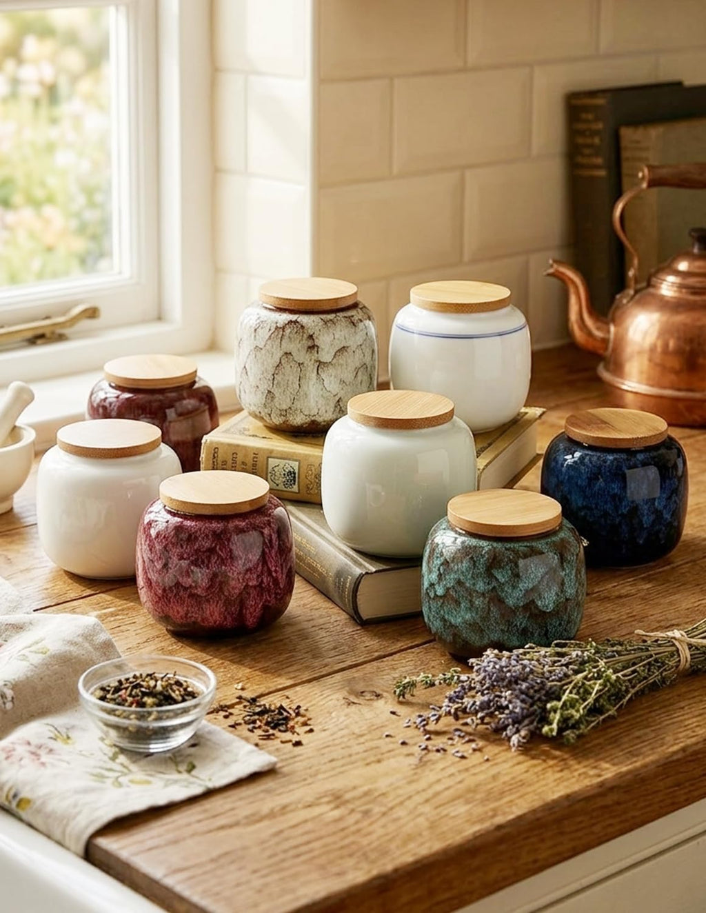 Simcat Ceramic Storage Jars, Exquisite Glaze Food Canisters for Kitchen Spice Storage, Tea Caddy Storage, Coffee Jar, Condiment Jar with Seal Lid (Dark blue)