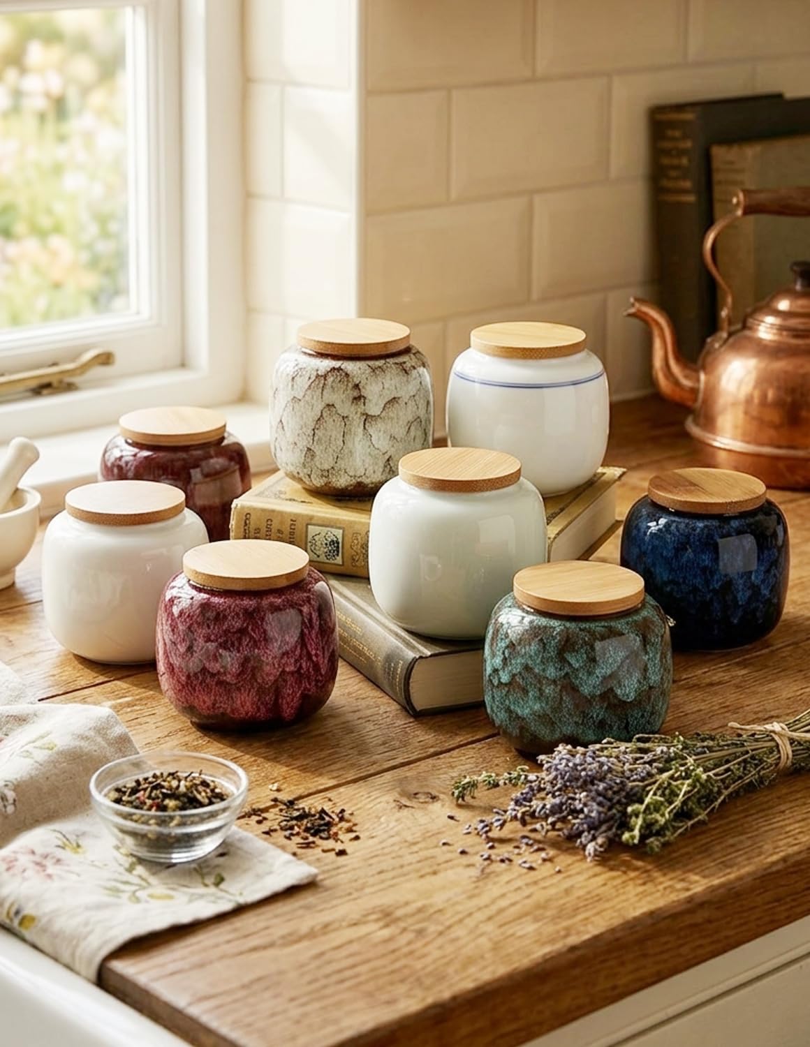 Simcat Ceramic Storage Jars, Exquisite Glaze Food Canisters for Kitchen Spice Storage, Tea Caddy Storage, Coffee Jar, Condiment Jar with Seal Lid (Dark blue)