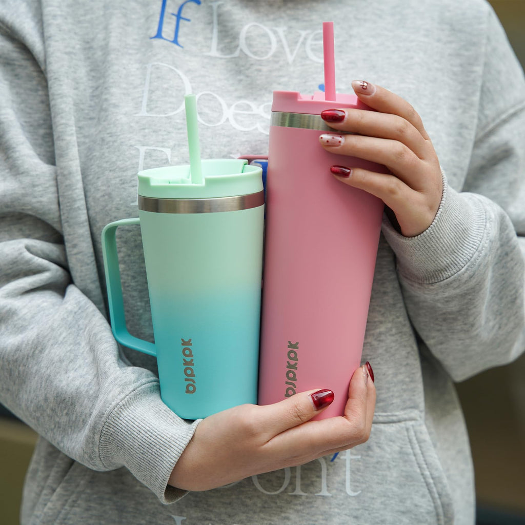 BJPKPK 30oz Insulated Tumbler with Handle, Lid & Straw, Stainless Steel