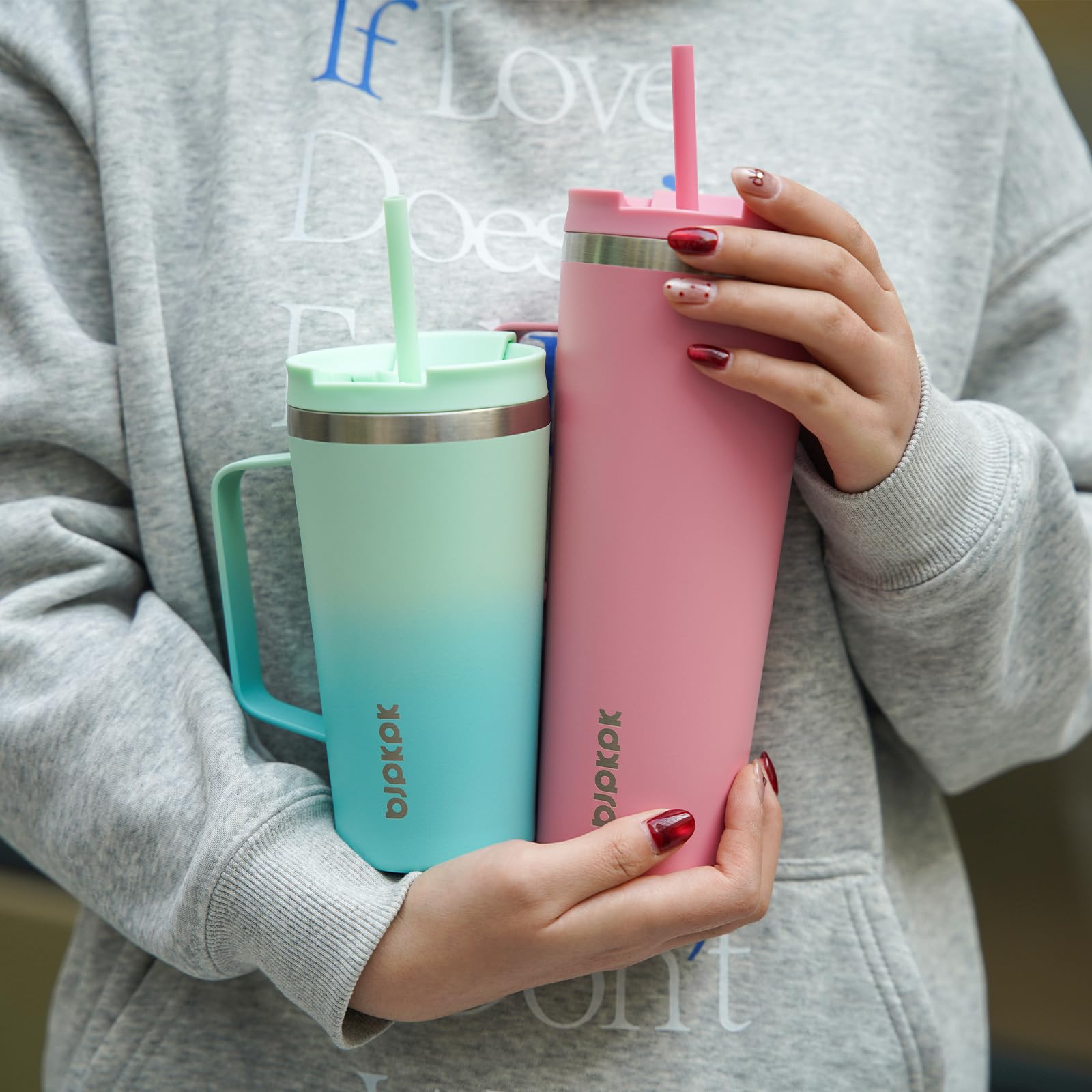 BJPKPK 30oz Insulated Tumbler with Handle, Lid & Straw, Stainless Steel