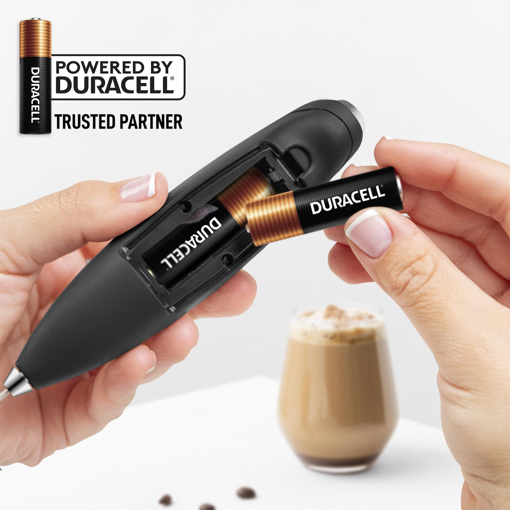 Zulay Kitchen Powerful Milk Frother Wand With Duracell Batteries - Ultra Fast Handheld Drink Mixer - Electric Whisk Foam Maker for Coffee, Lattes, Cappuccino & Matcha - Triple Whisk - Black