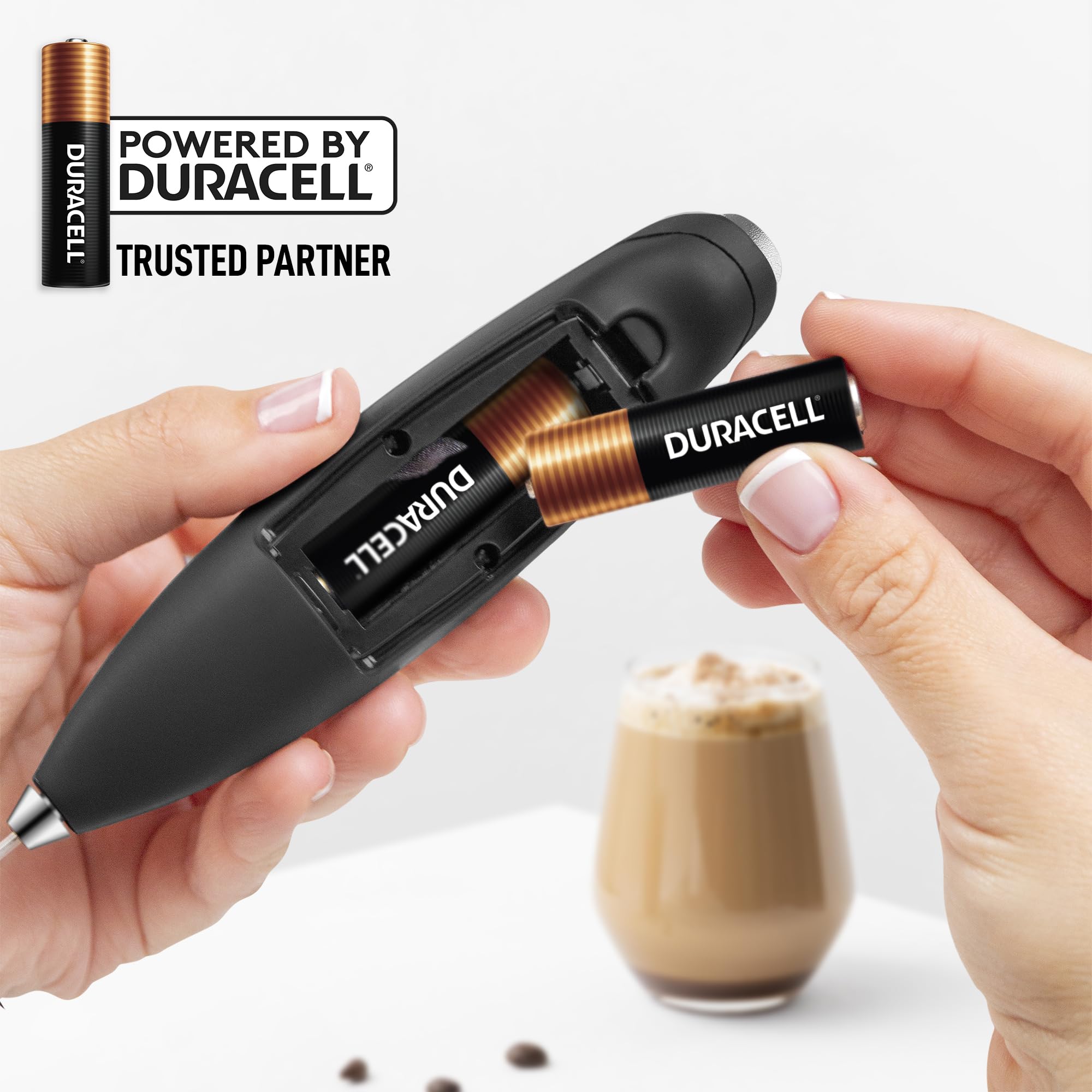 Zulay Kitchen Powerful Milk Frother Wand With Duracell Batteries - Ultra Fast Handheld Drink Mixer - Electric Whisk Foam Maker for Coffee, Lattes, Cappuccino & Matcha - Triple Whisk - Black