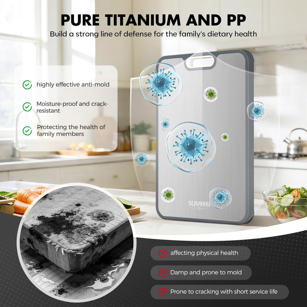 Titanium Cutting Board for Kitchen, Pure Titanium/PP, Size 16”×11”