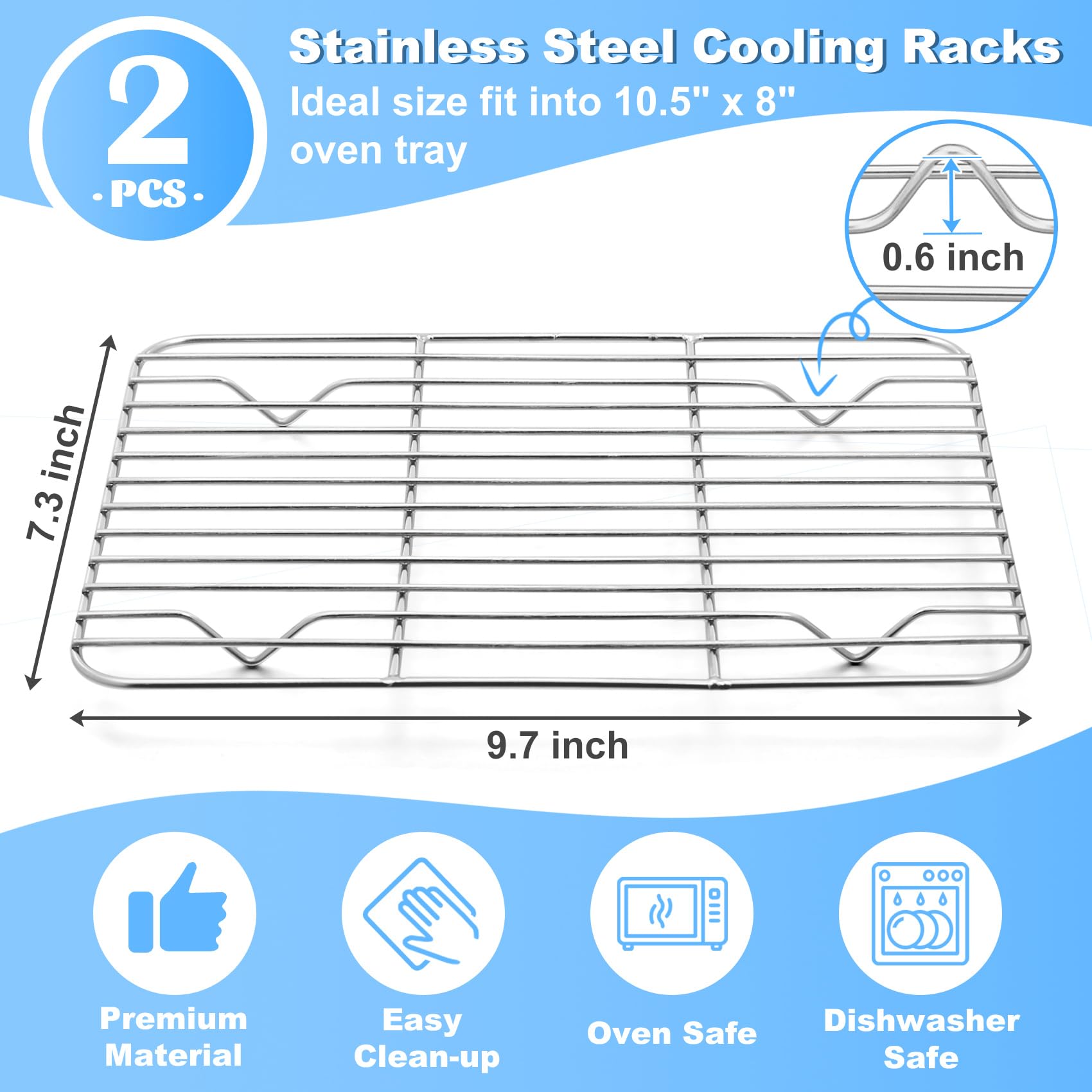 P&P CHEF 9.7" x 7.3" Cooling Baking Wire Racks Pack of 2, Silver