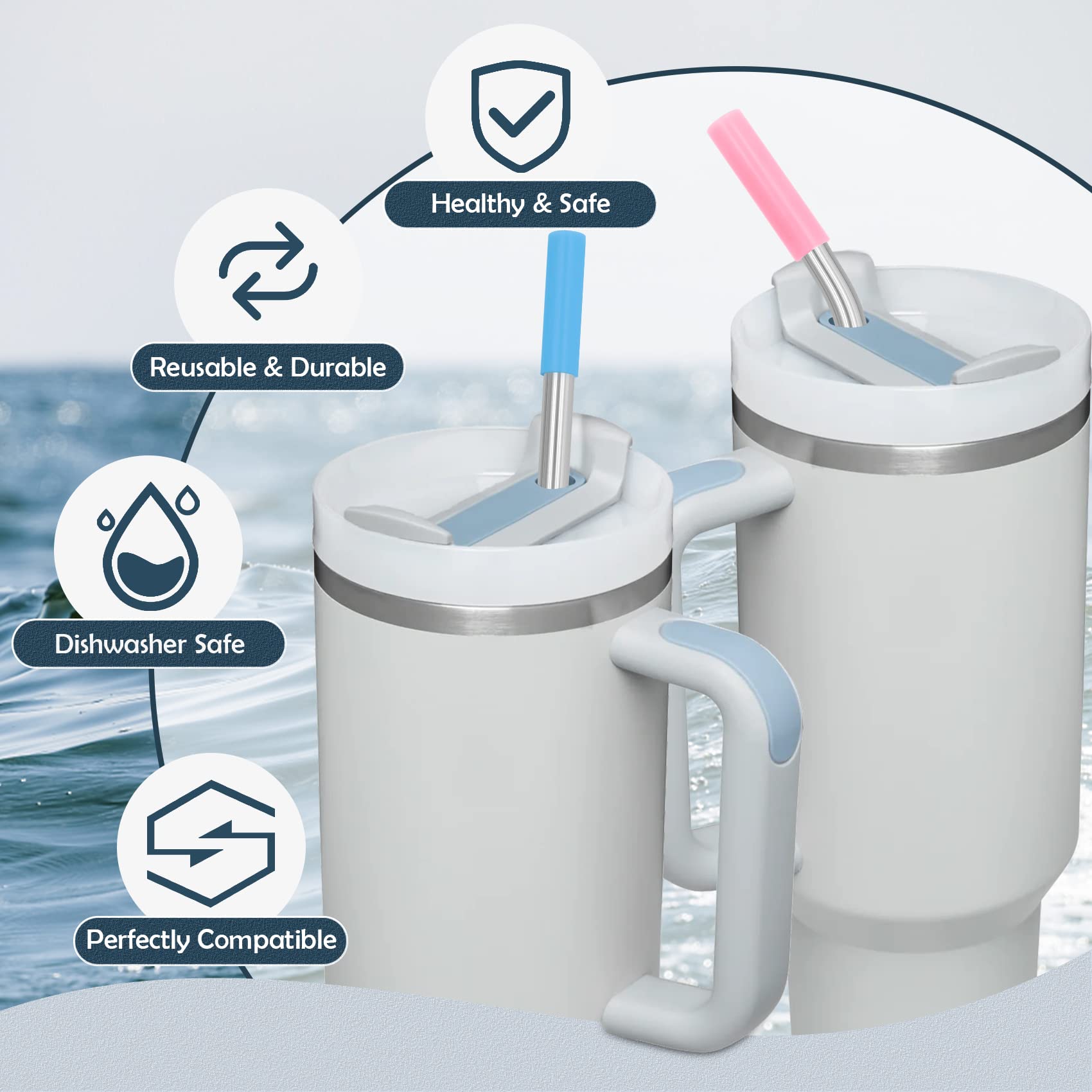 Stainless Steel Replacement Straws for Stanley Adventure Travel Tumbler (6 Straws with Tips for 40oz)