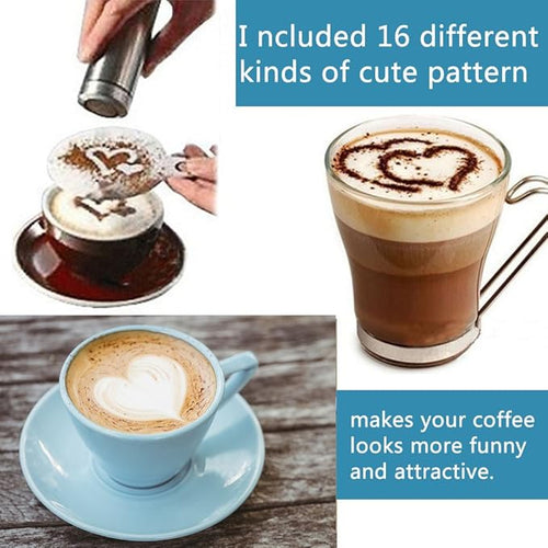 16Pcs Plastic Coffee Stencils Various Patterns Art DIY Mold Tools for Cappuccino Chocolate Latte Barista Template