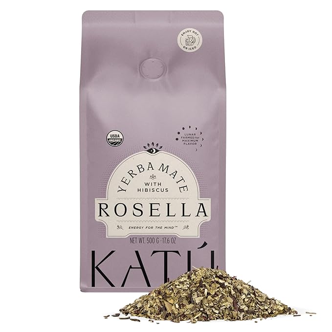 Katú Rosella Premium Organic Loose-Leaf Yerba Mate Tea with Hibiscus, Peppermint, and Stevia Leaves, Vibrant Floral Twist, Natural Energy, 17.6 oz (500g)