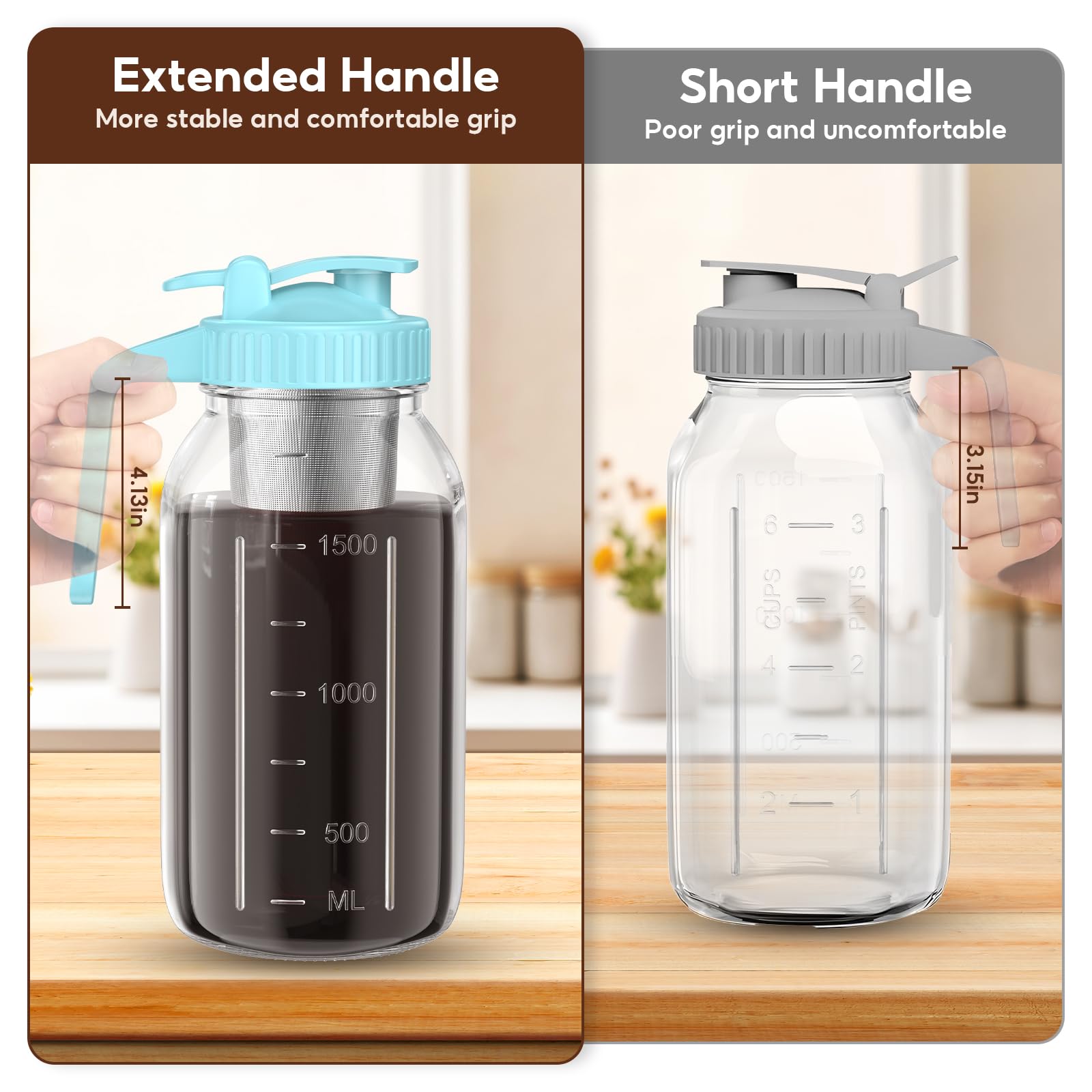 2 Pack 64 oz Cold Brew Coffee Maker Jar - Thick Glass Cold Brew Maker with Handle, Stainless Steel Filter & Leak-Proof Lid, Cold Brew Pitcher for Iced Coffee,Tea and Milk (2 Quart / 1.9 Liter)