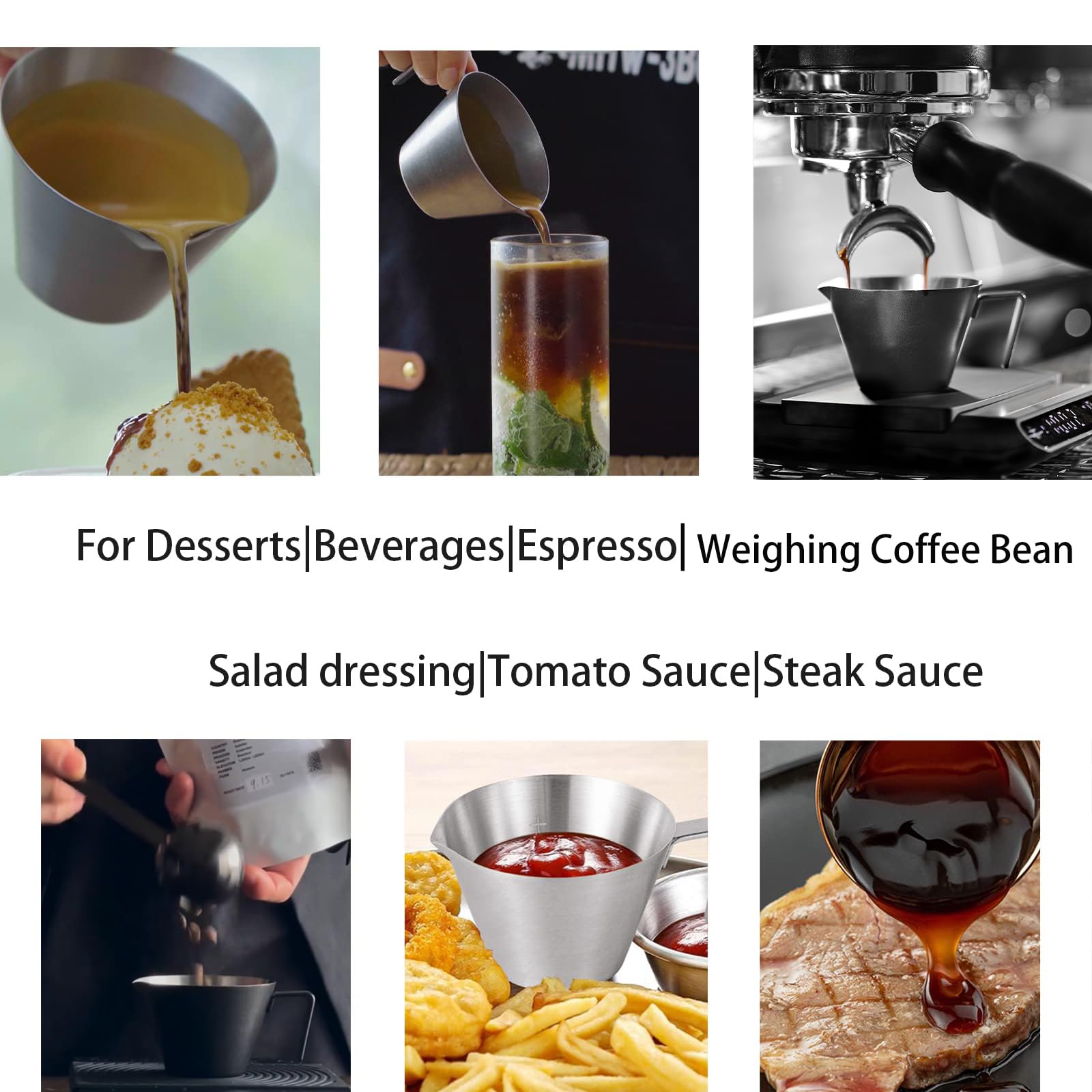 MHW-3BOMBER Espresso Measuring Cup 2oz Espresso Shot Cup Stainless Steel Sauce Cups with Handle for Tomato Sauce|Steak Sauce|Desserts|Beverages (Matte Black) G5141B