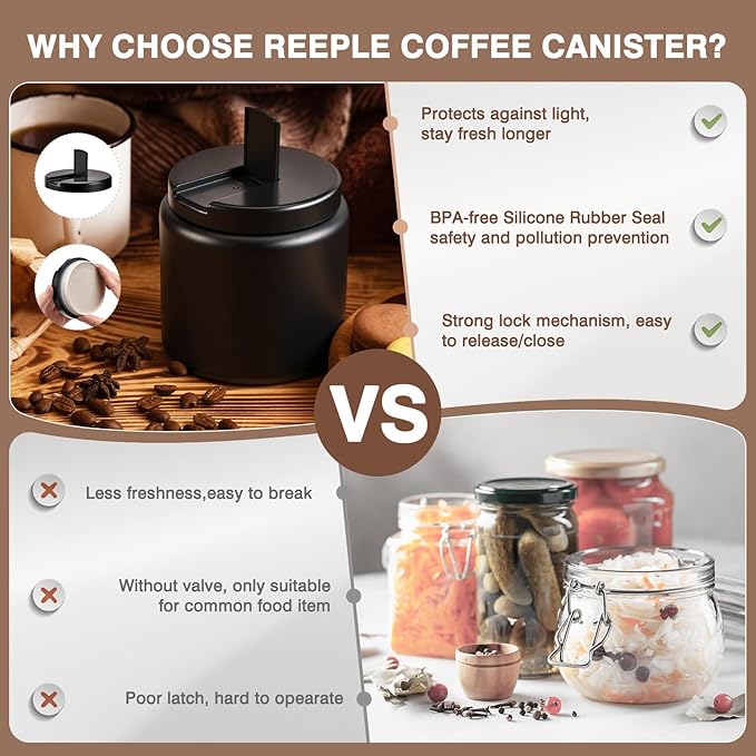 Coffee Canister, Premium Large Stainless Steel Insulated Vacuum Coffee Bean Storage Container Travel Jar, Kitchen Food Airtight Coffee Grounds Container for Tea, Sugar, Flour (26oz-Black)