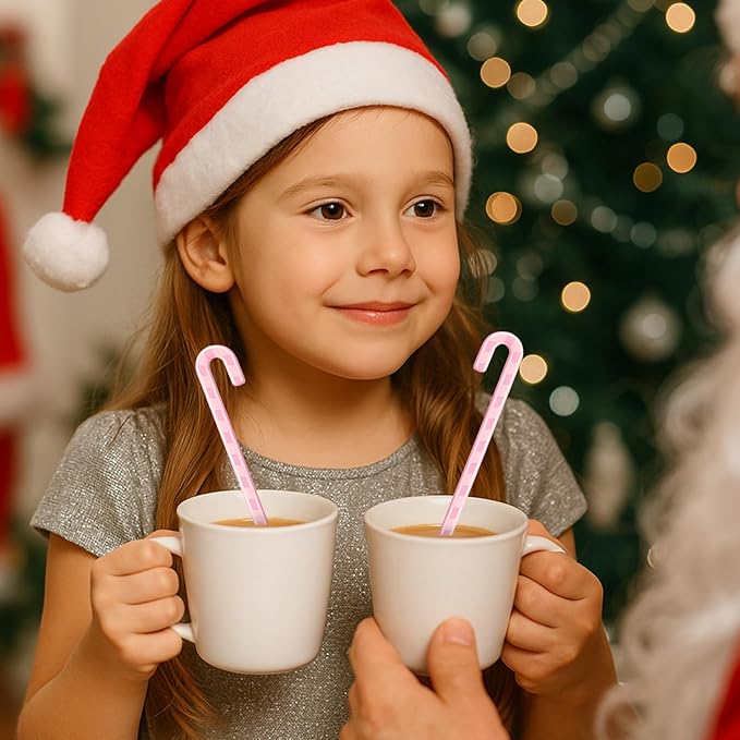 30 Pcs Christmas Coffee Stirrers Candy Cane Swizzle Sticks Coffee Bar Decoration Hot Cocoa Plastic Cocktails Drink Stirrers Reusable Beverage Stir Gifts for Xmas Party Supply (Pink, White)