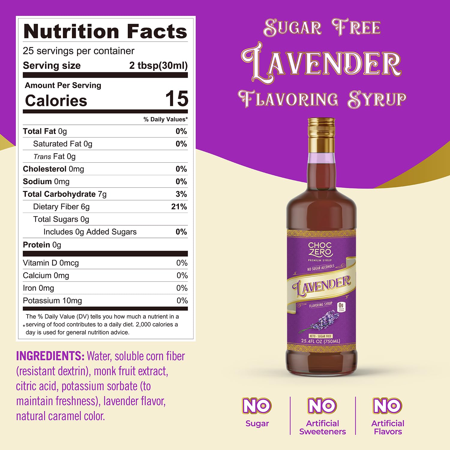 ChocZero Sugar Free Lavender Coffee Syrup, 25.4 fl oz