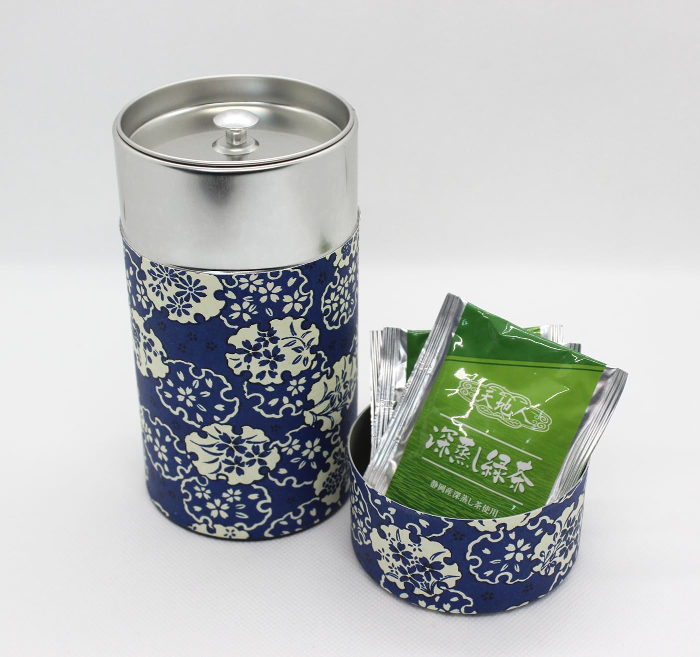Waraku Fuuka Japanese Pokkan Matcha Coffee Spice Tea Tin Canister Washi Paper Storage with Lid 7.05 oz Capacity (Hana Yukiwa)