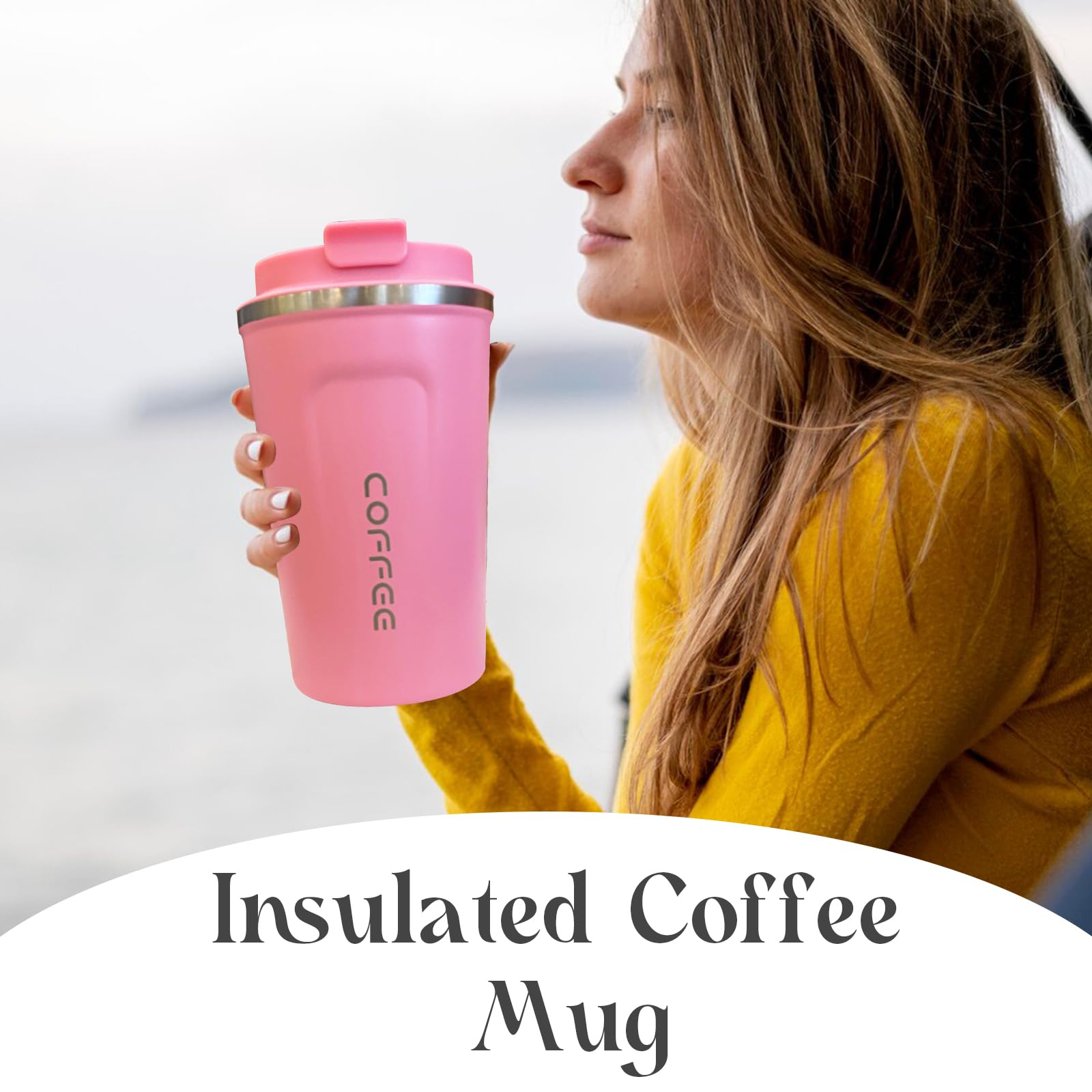 Insulated Travel Coffee Mug, Stainless Steel Coffee Cup with Leakproof Lid