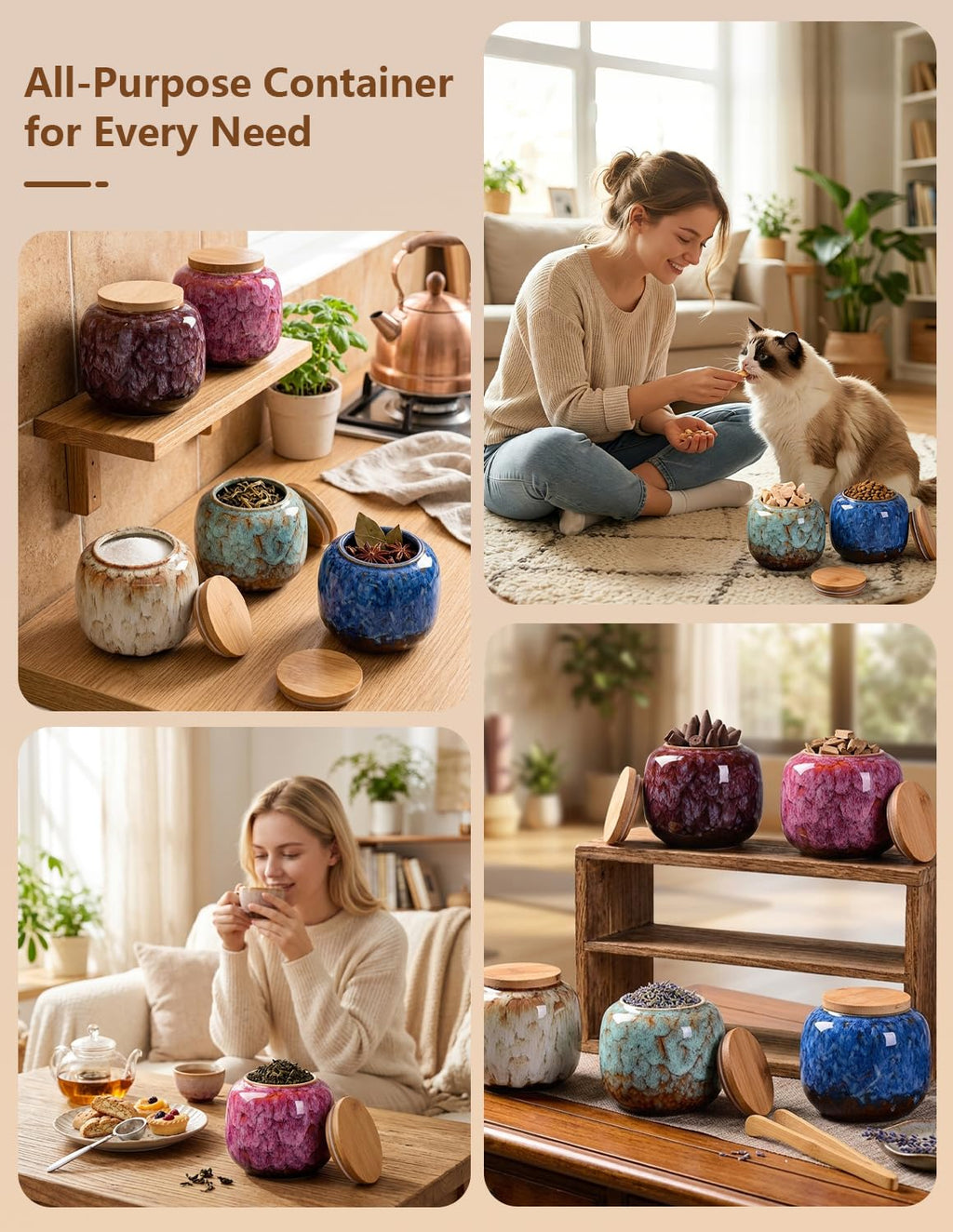 Simcat Ceramic Storage Jars, Exquisite Glaze Food Canisters for Kitchen Spice Storage, Tea Caddy Storage, Coffee Jar, Condiment Jar with Seal Lid (Dark blue)