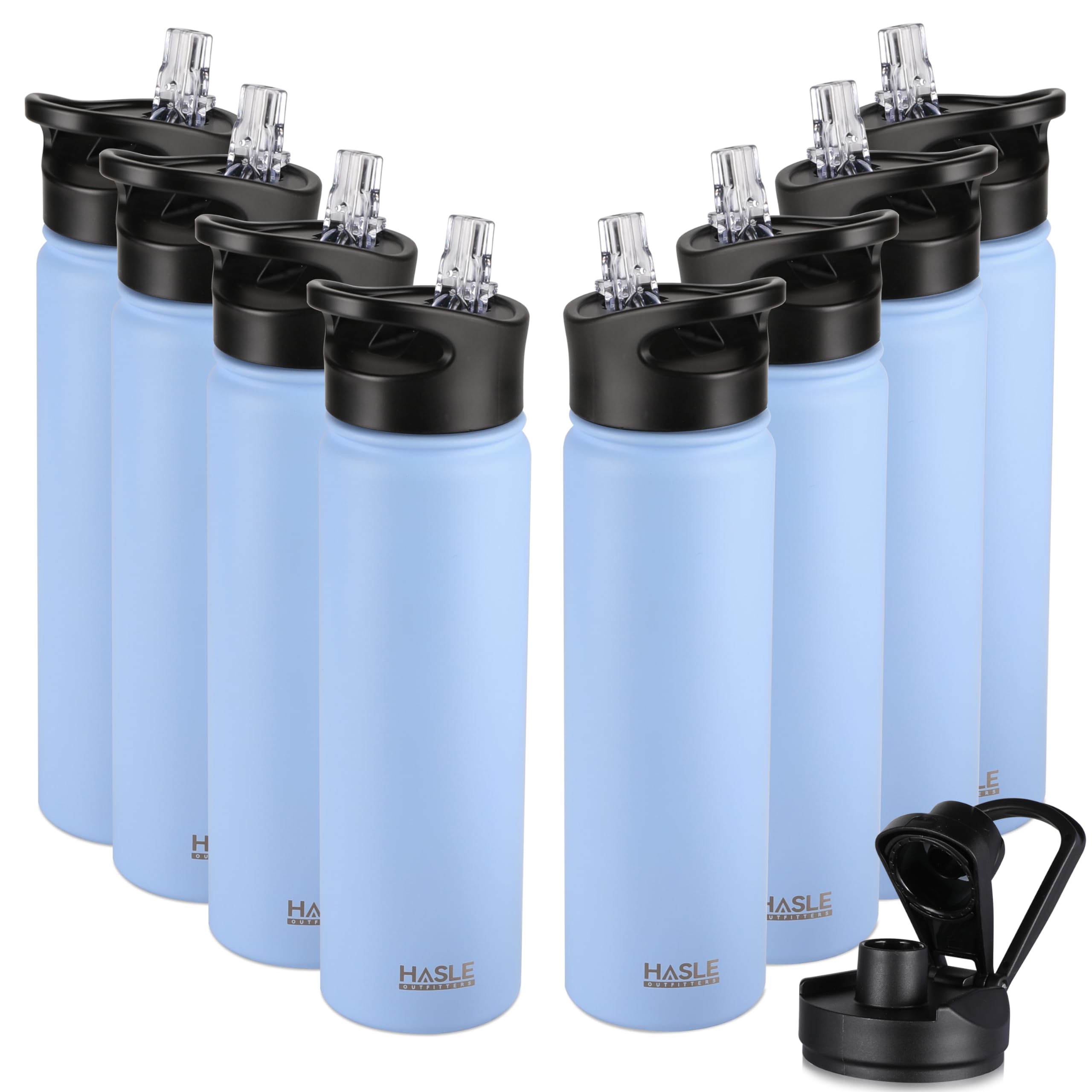 HASLE OUTFITTERS Insulated Water Bottle 22 oz Double Wall Stainless Steel Water Bottle Wide Mouth with Straw Lid & Spout Lid Keeps Cold or Hot(Blue,8)