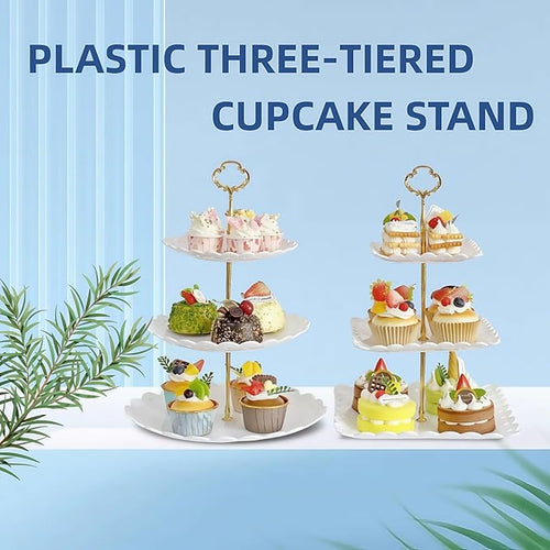 2 Pack of Plastic Dessert Cupcake Stand, 3 Tier Cup Cake Holder Tower Stand