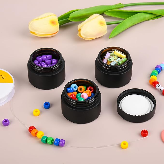 Glass Jars with Lids,Eco-Friendly Cosmetic Containers with Airtight Black Lids & Liners, Multi-Color Options for Cream, Lotion, Body Butter, DIY Skincare Travel Jars (Frosted Black, 1oz)