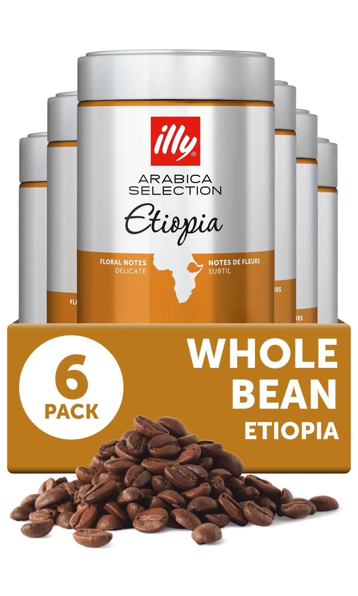 illy Whole Bean Coffee, Etiopa Single Origin Medium Roast, 8.8oz, 6 Pack
