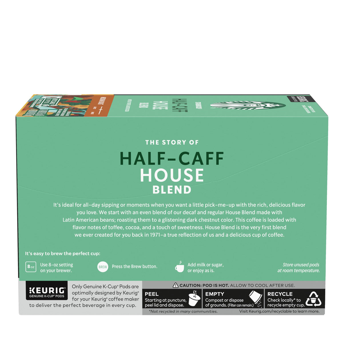 Starbucks K-Cup Coffee Pods, Half-Caff House Blend, 6 Boxes 60 Count