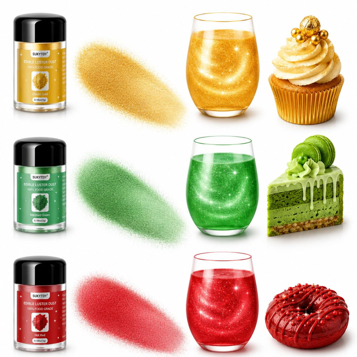 3 Colors Halloween Edible Glitter for Drinks & Cakes, 100% Food Grade