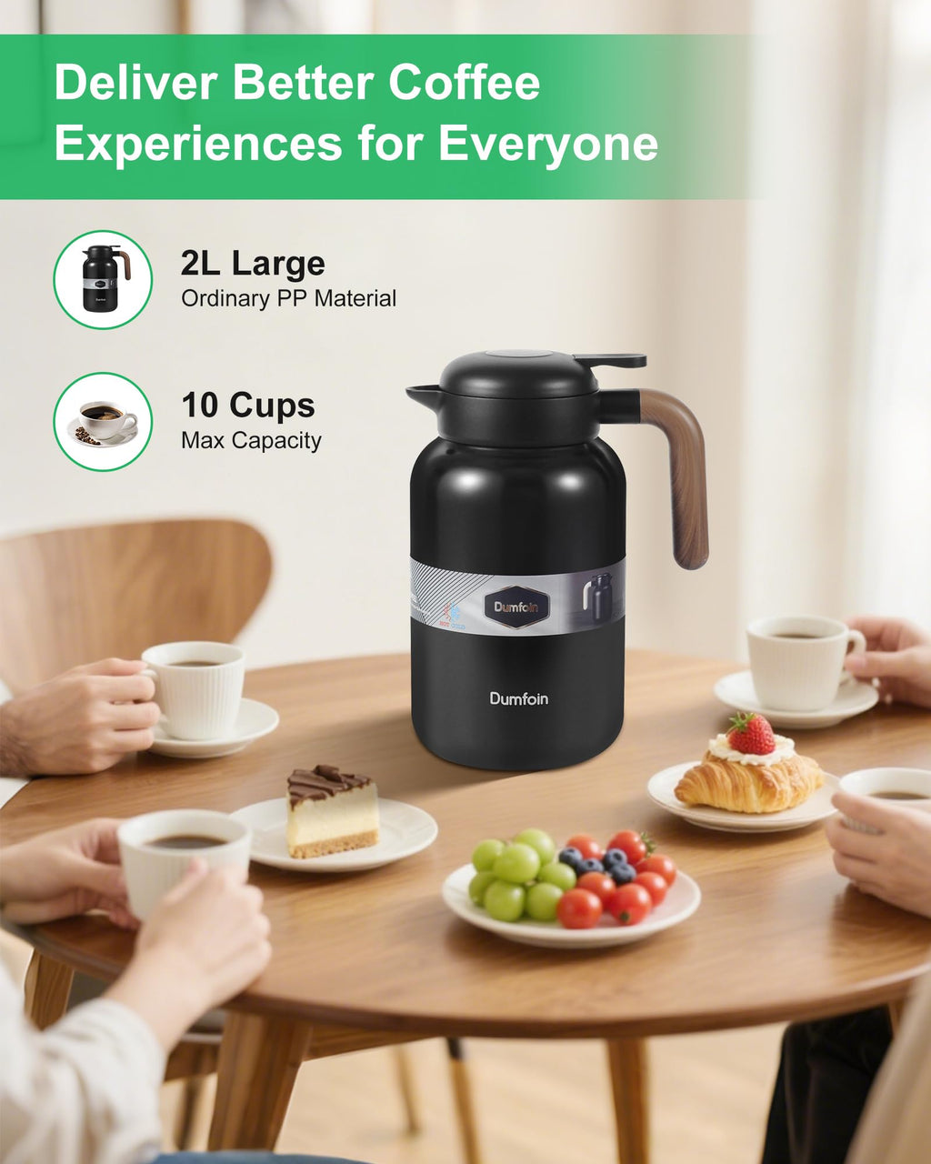 68 Oz Thermal Coffee Carafe, Stainless Steel Insulated Vacuum Coffee Carafes For Keeping Hot, 2 Liter Carafe for Hot Liquids (Matte Black)