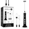 Secretbase Handheld Rechargeable Milk Frother - 3 Speed, USB-C Charging - Stainless Steel Double Whisk for Bulletproof Coffee, Espresso Whipper, Mini Electric Stirrer (Black Frother without Pitcher)