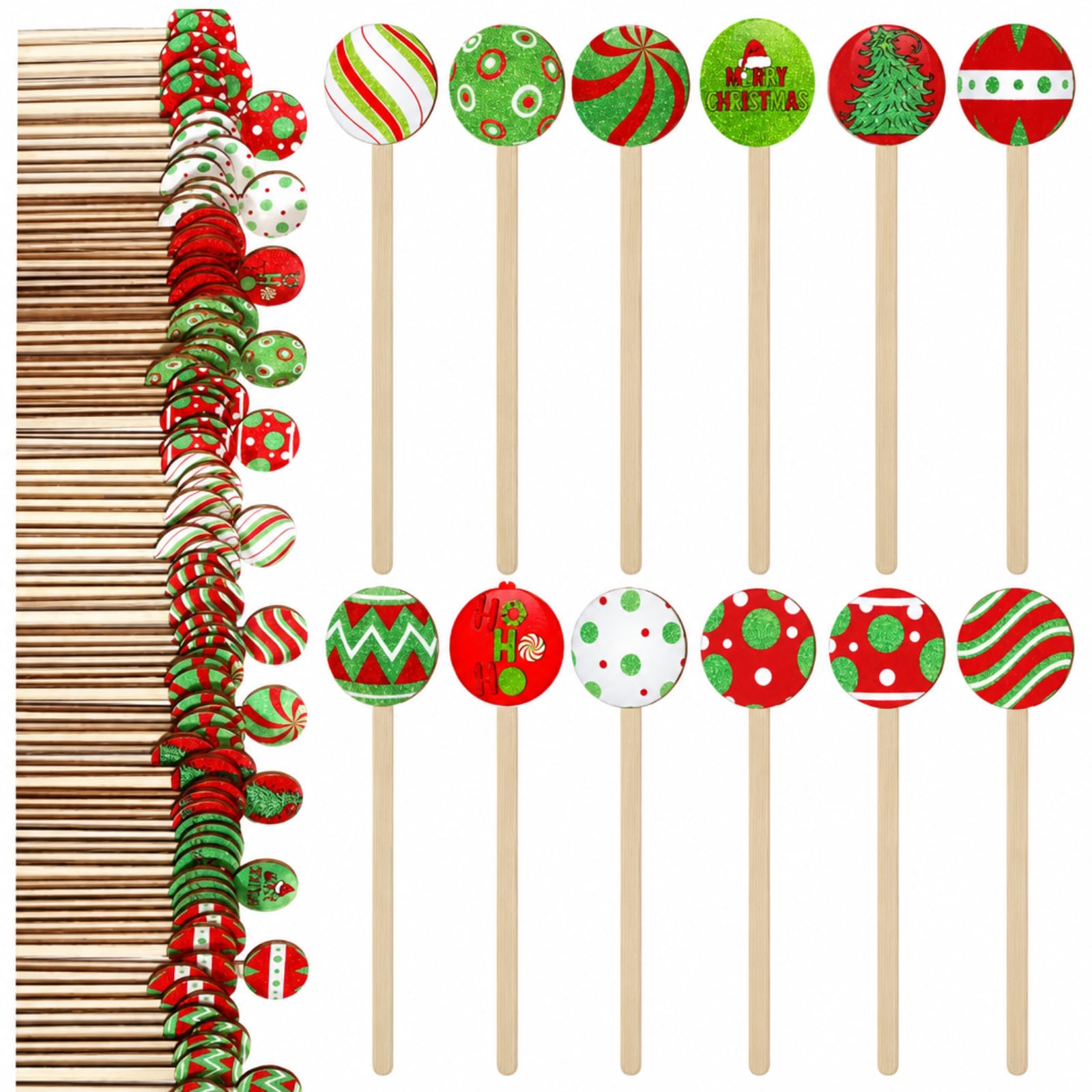 Jinei 120 Pcs Christmas Coffee Stirrers Stir Sticks Natural Wooden Stir Sticks Disposable Drink Stirrers for Stirring Hot Chocolate Milkshake Restaurant Home Office