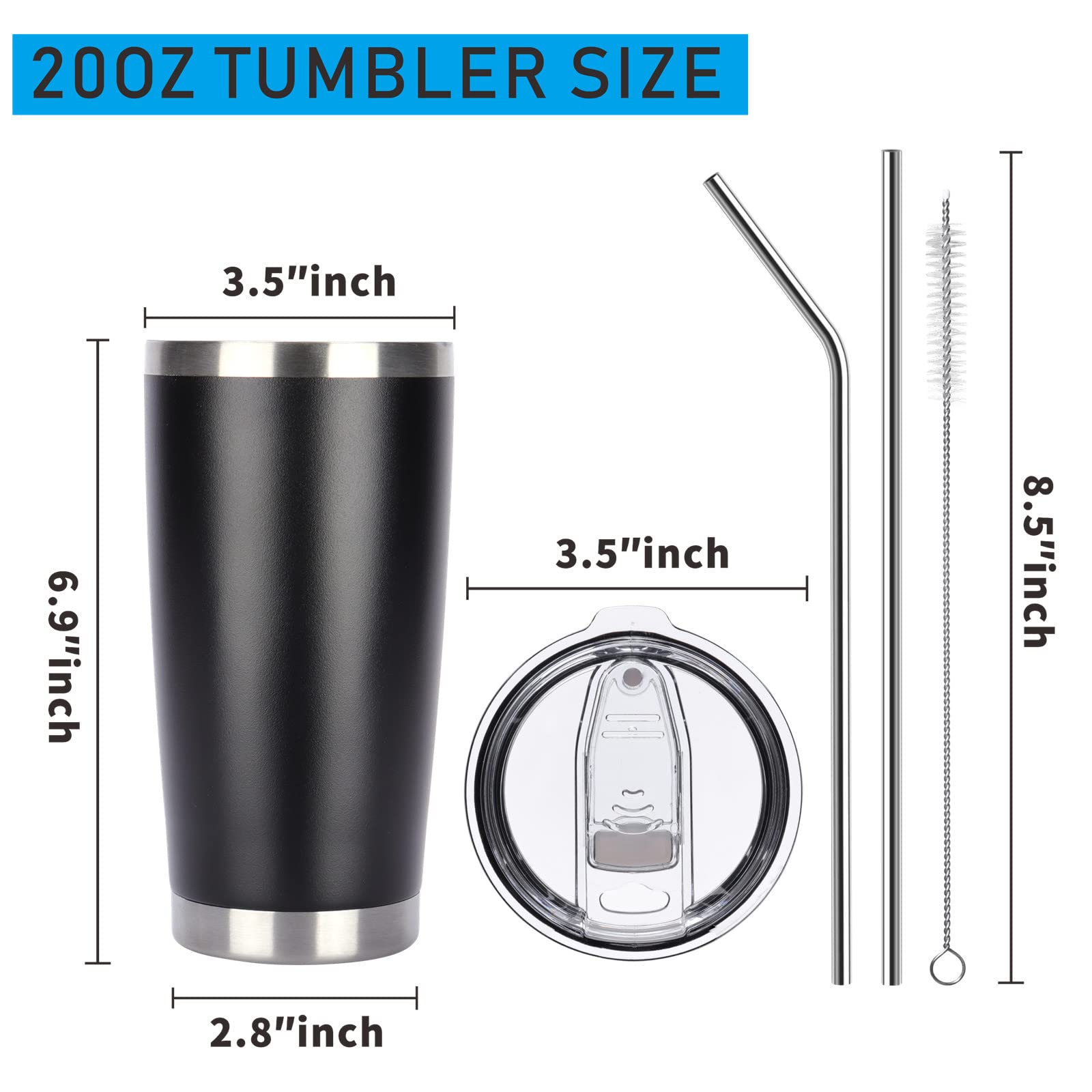 Pandance 20oz Stainless Steel Insulated Tumblers Bulk, Mix, 8 Pack