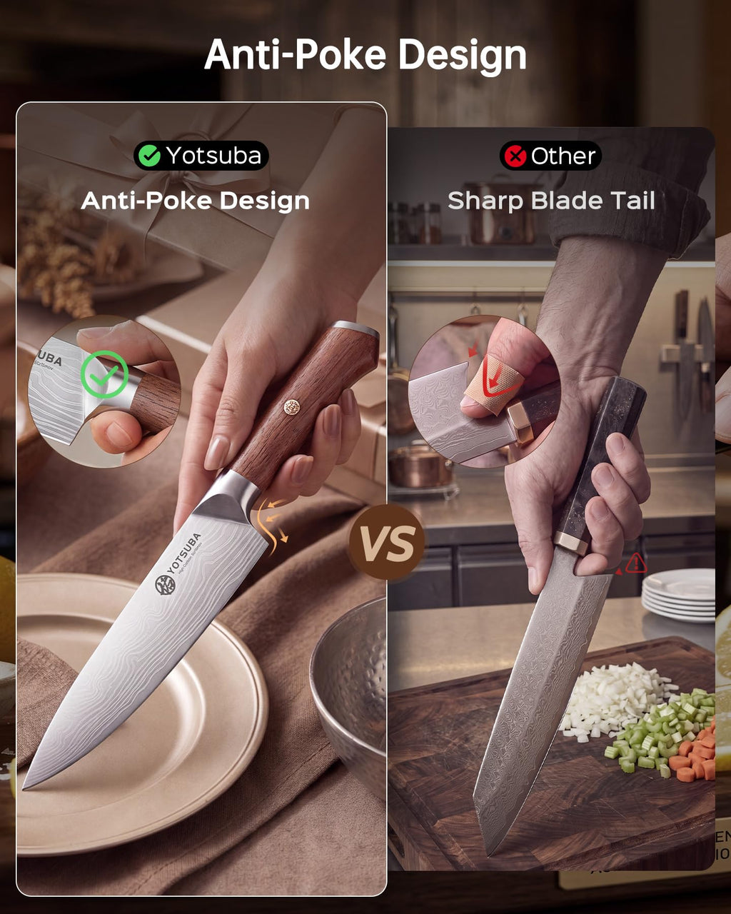 YOTSUBA 8 PCS Japanese Kitchen Knife Set with Block, Ultra Sharp Knives Set
