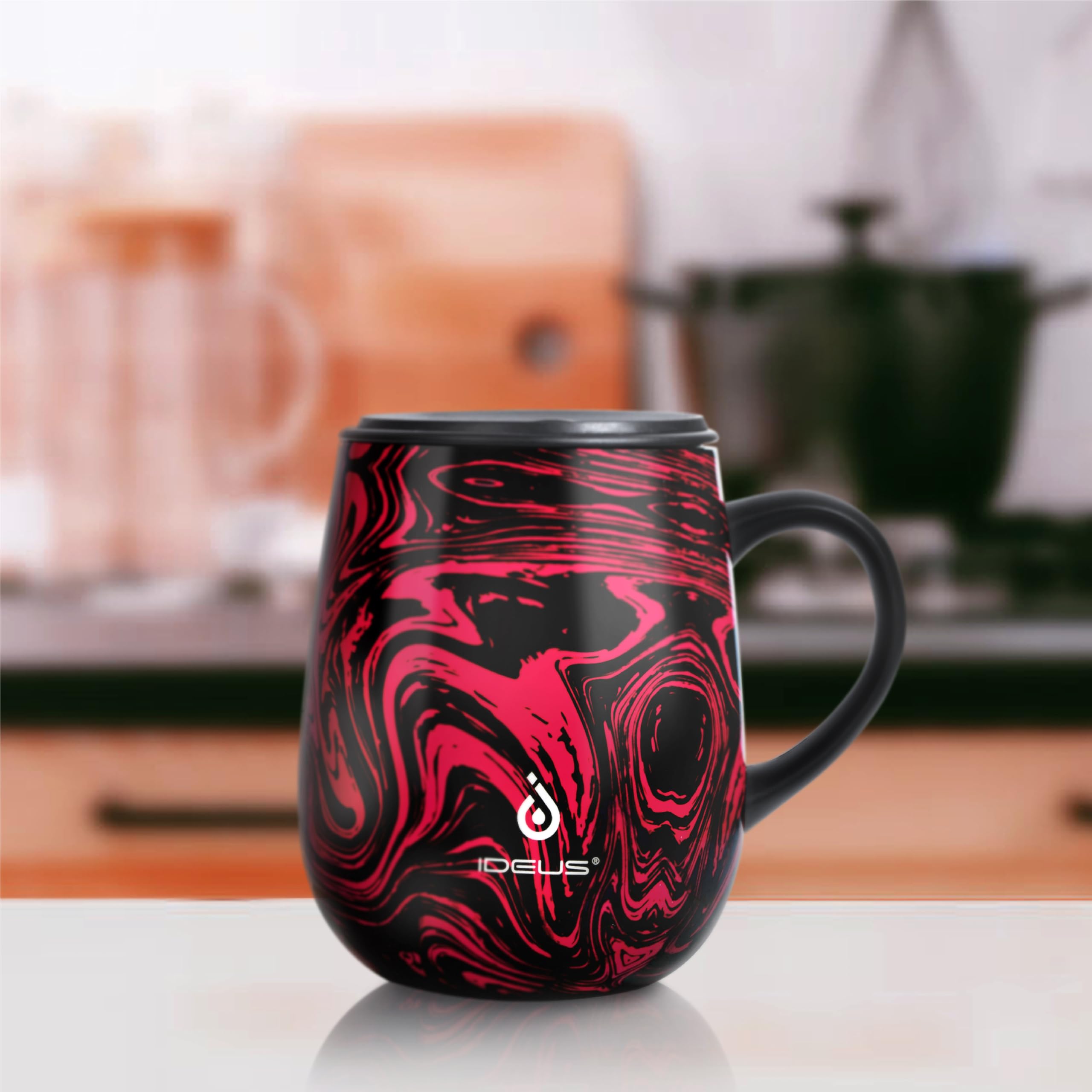 Ideus 16 oz (470 ml) Insulated Coffee Mug with Handle and Lid, Double Wall Stainless Steel Vacuum Thermal Coffee Mug, Travel Coffee Cup Thermal Cup for Home and Office (Red Zebra)