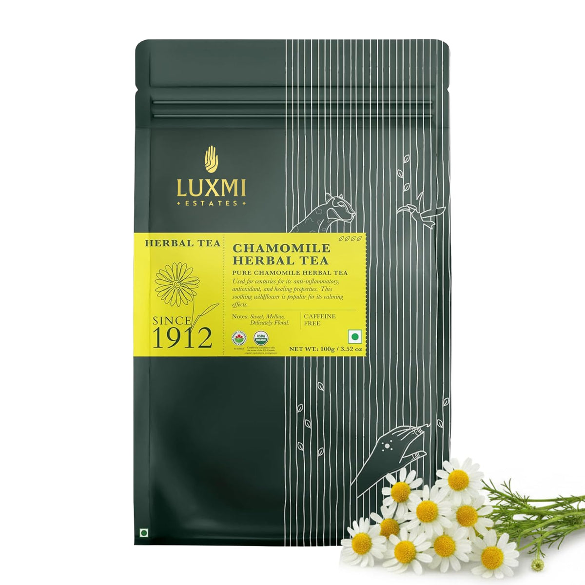 Luxmi Estates Minty Mile Organic Chamomile Mint Green Tea (25 Tea Bags) Low Caffeine Tea Bags For Relaxing, Calming, and Stress Relief, With Certified Organic Darjeeling Makaibari Green Tea