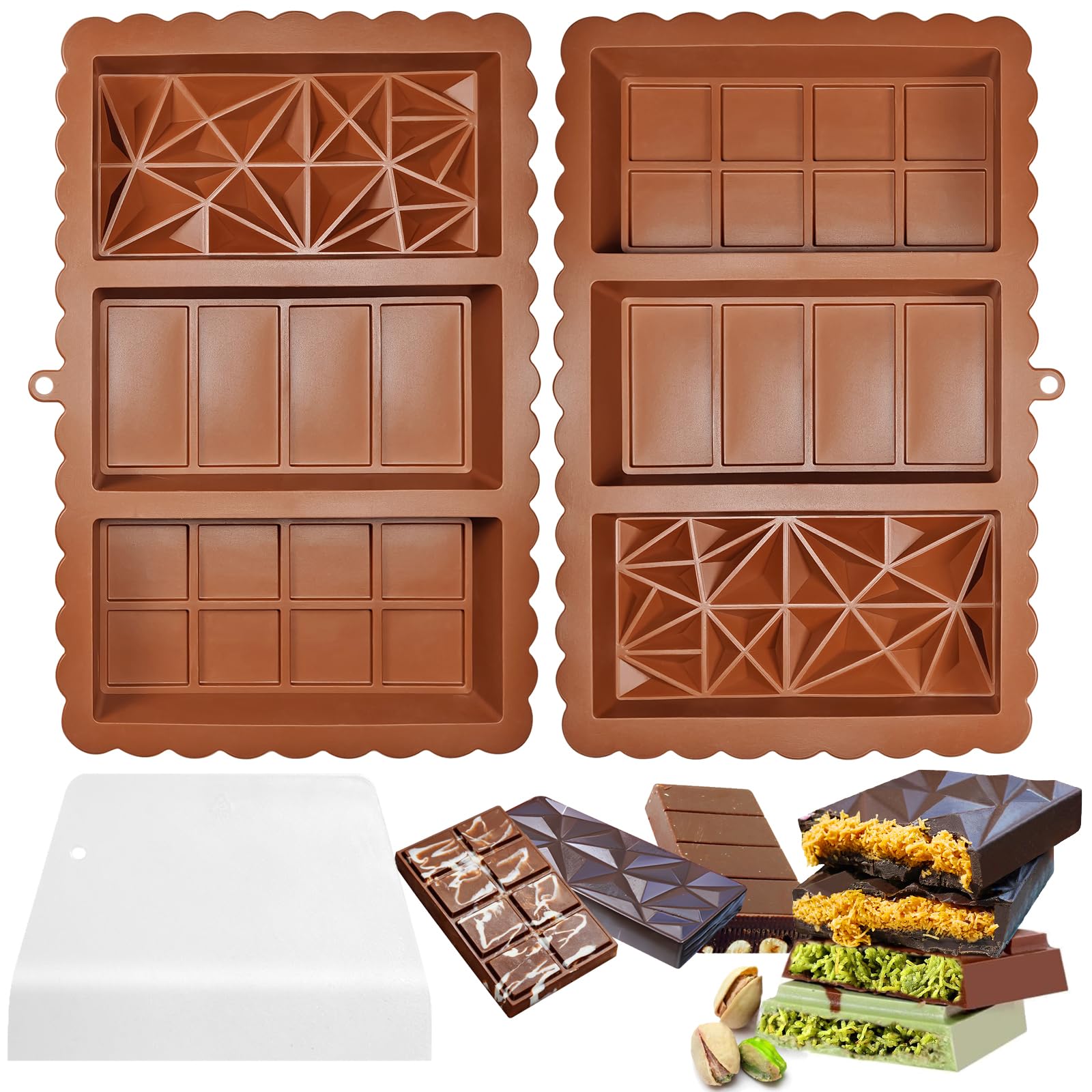 Chocolate Bar Mold - Food Grade Silicone Chocolate Molds, Non-Stick & Easy to Release Deep Mold for Dubai Pistachio Chocolates, Candy, Snacks, Desserts, Resin Art, Dishwasher Safe (2)