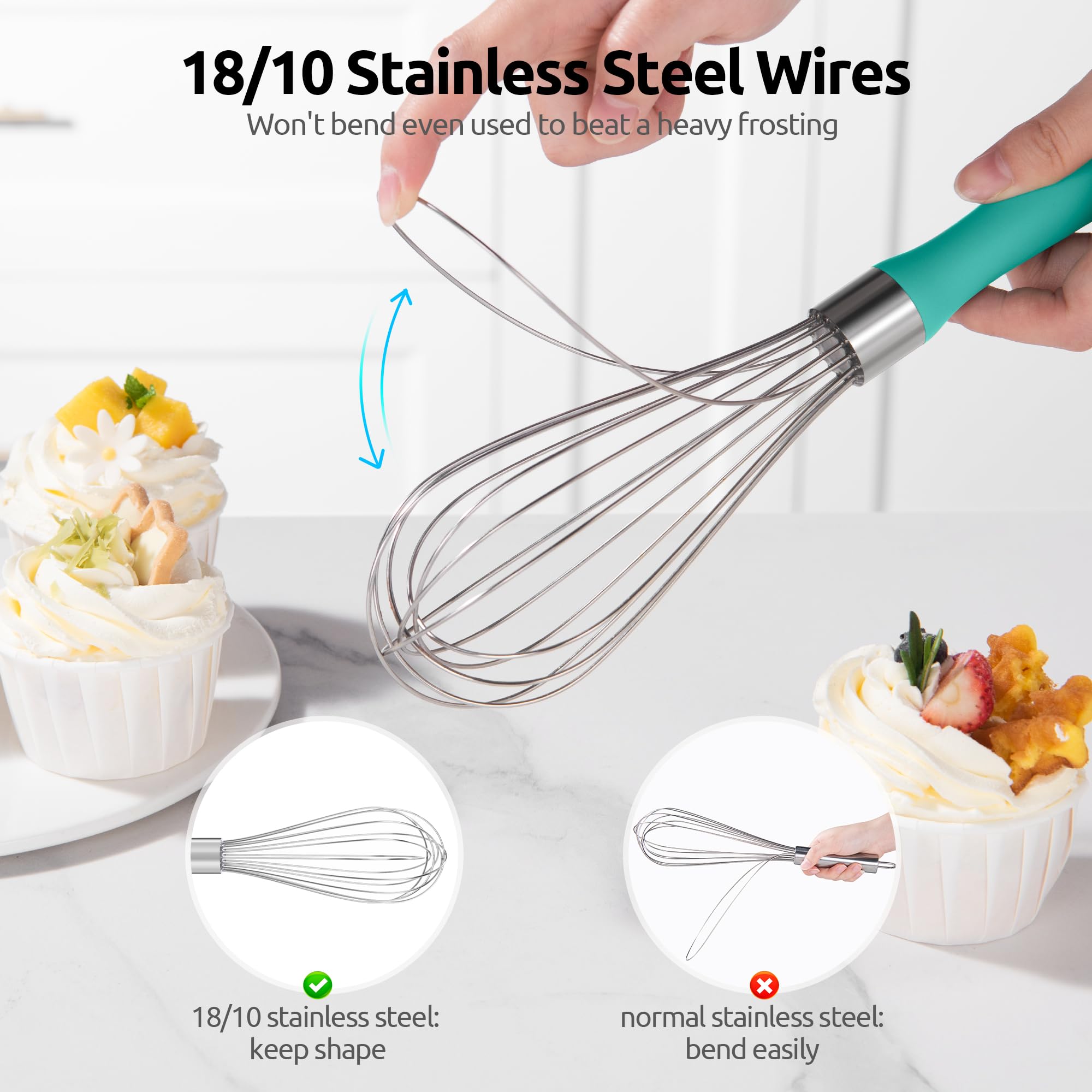 U-Taste Wire Whisk for Cooking, 18/10 Stainless Steel Wisk, M/Aqua Sky