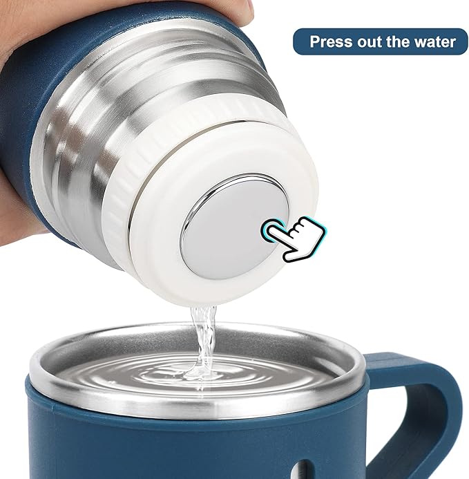 Stainless Steel Thermo 500ml/16.9oz Vacuum Insulated Bottle with Cup for Coffee Hot drink and Cold drink water flask.(Blue,Set)