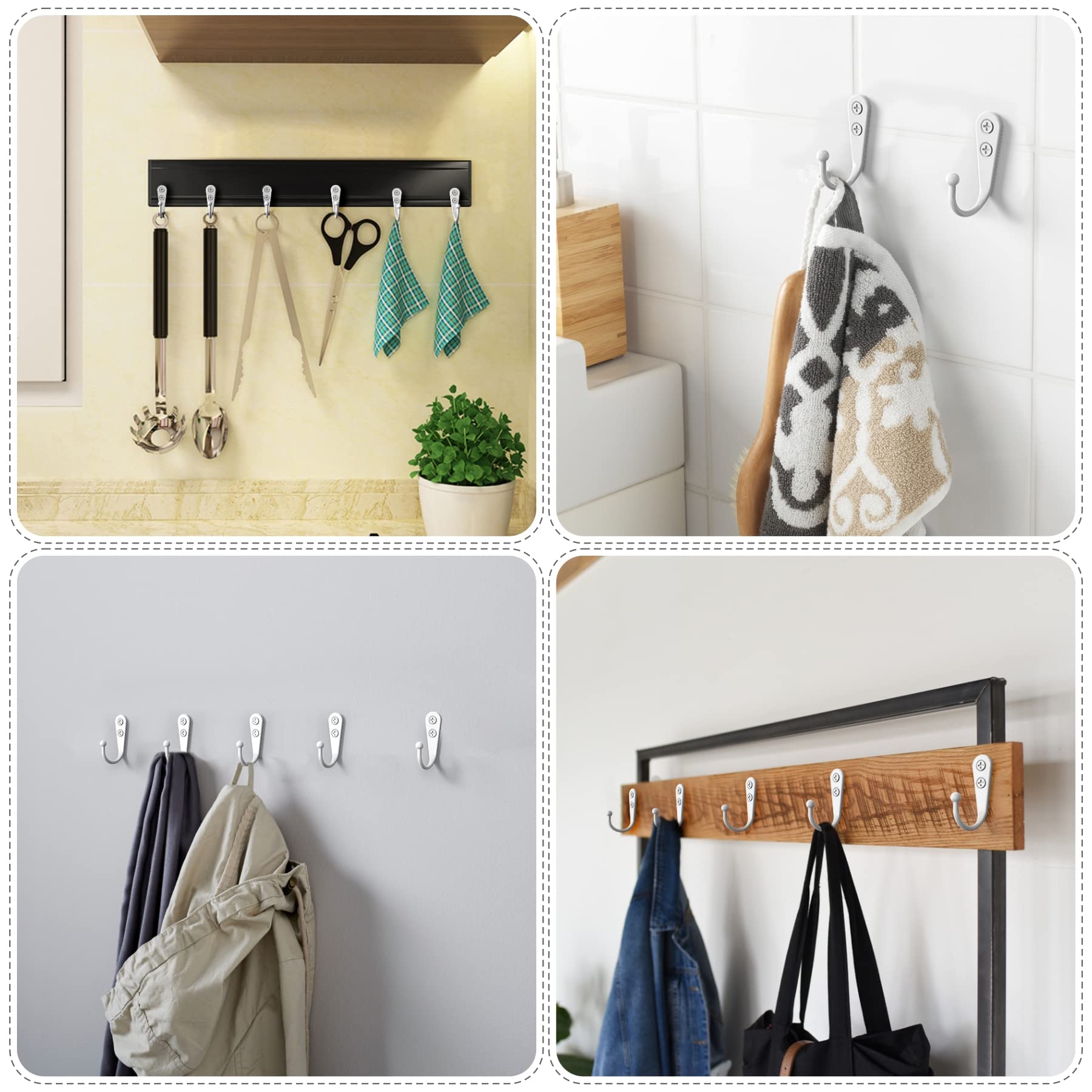 ZAYBOD 25 Pack White Hooks for Hanging - Heavy Duty Zinc Alloy Wall Mounted Hook Bulk for Coats, Towels - Matte White Single Coat Hook, Multi-Room Modern Closet Hardware Value Set